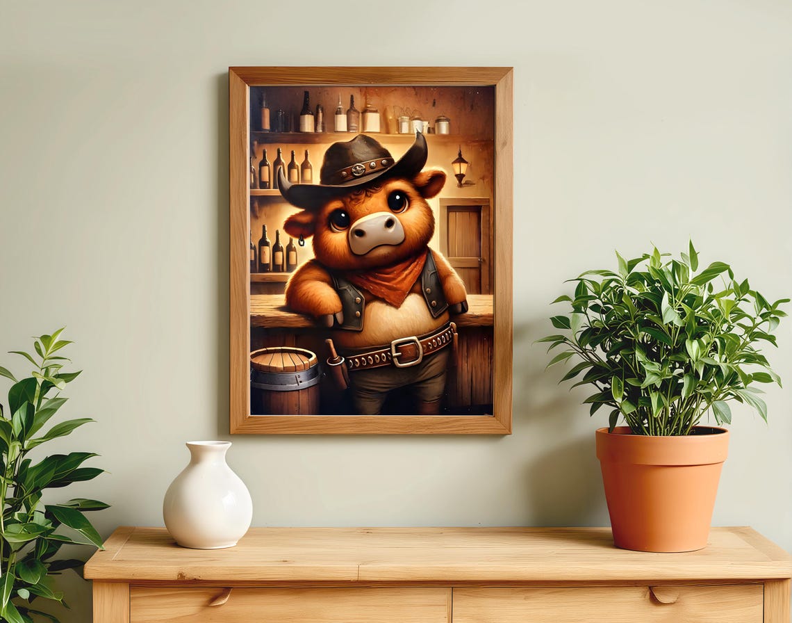 Bull Cowboy Wall Art Prints Animal Life Poster Print Print
