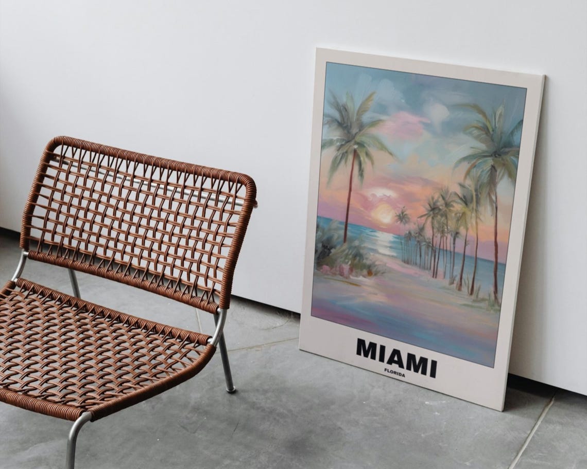 Miami Beach Travel Poster, Tropical Sunset Palm Tree - Image 3