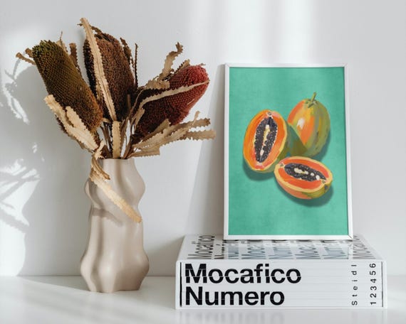 Papaya Watercolour Art Print, Kitchen Decor