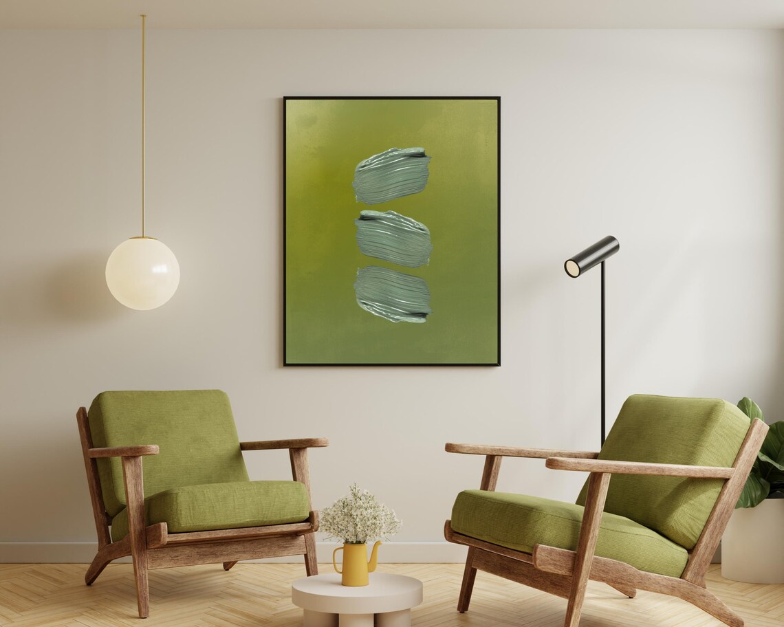 Rustic Green Brushstroke Abstract Art Print - Image 3