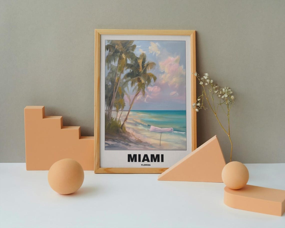 Miami Beach Tropical Sunset Travel Poster