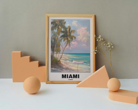 Miami Beach Tropical Sunset Travel Poster