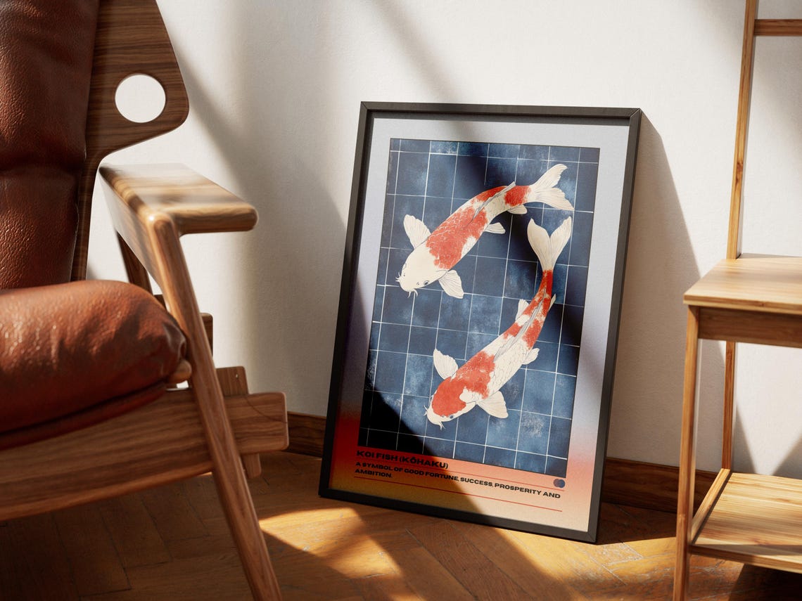 Japanese Koi Fish Art Print, Zen Watercolour Poster - Image 3