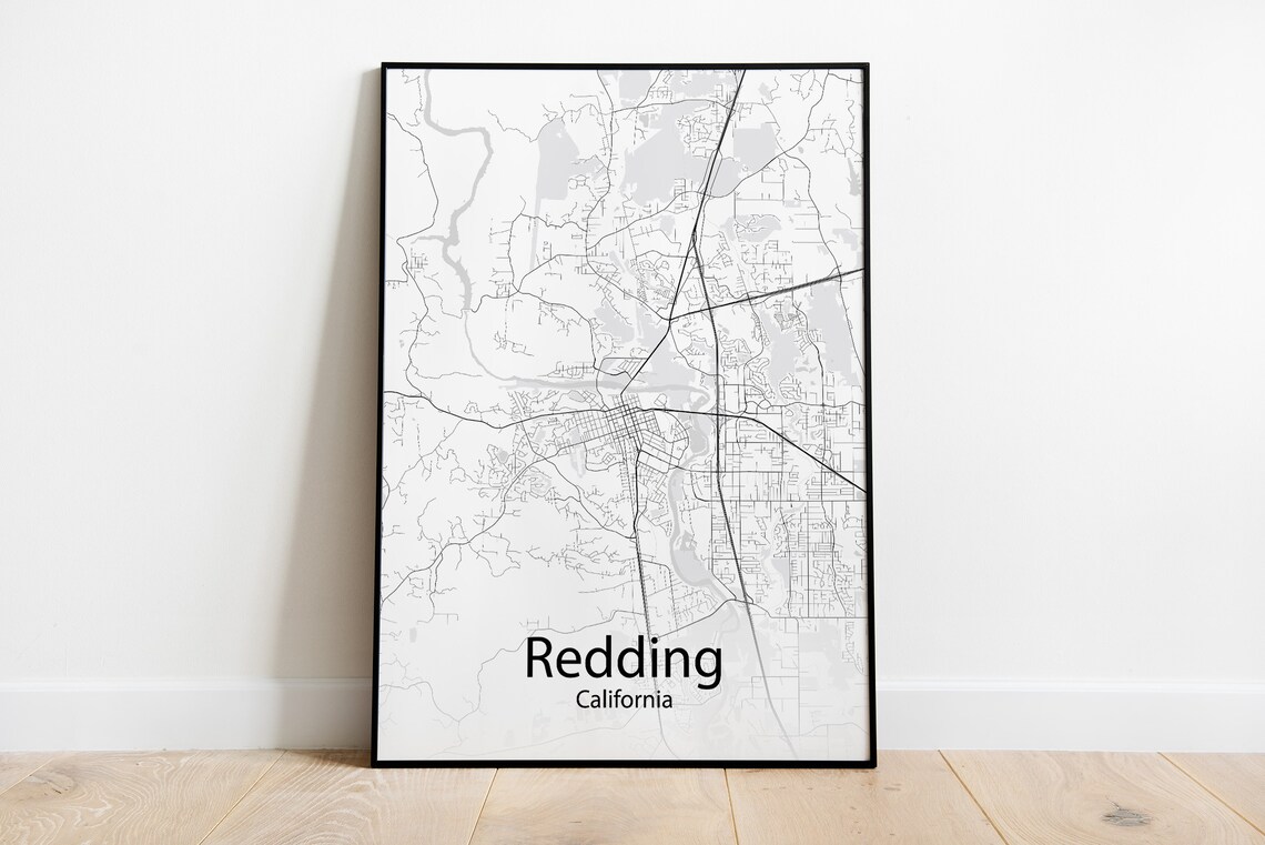 Redding California Minimalist Black and White City Street Map Poster