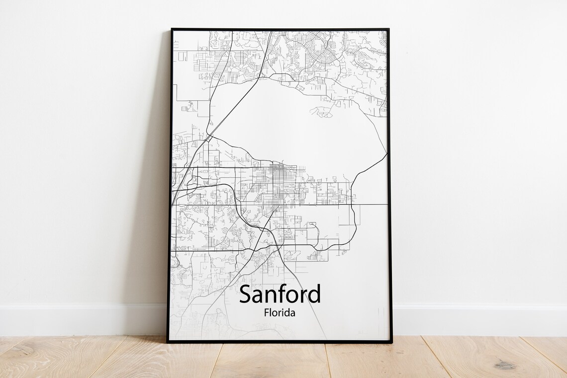 Sanford Florida Black and White Minimalist Street Map Poster