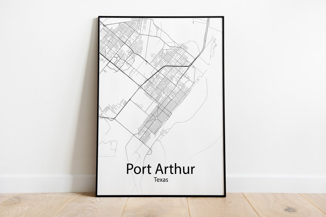 Port Arthur Texas Minimalist Black and White City Map Art Print Gift
