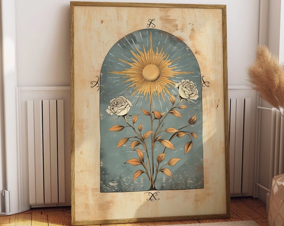 Blue Sun Norse Folk Art Botanical Art Print