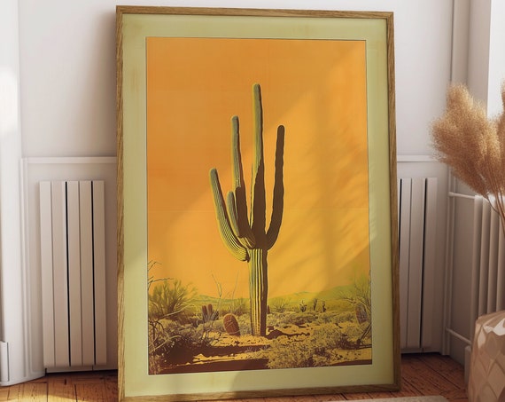 Vintage Saguaro Cactus Print, Sonoran Desert Poster