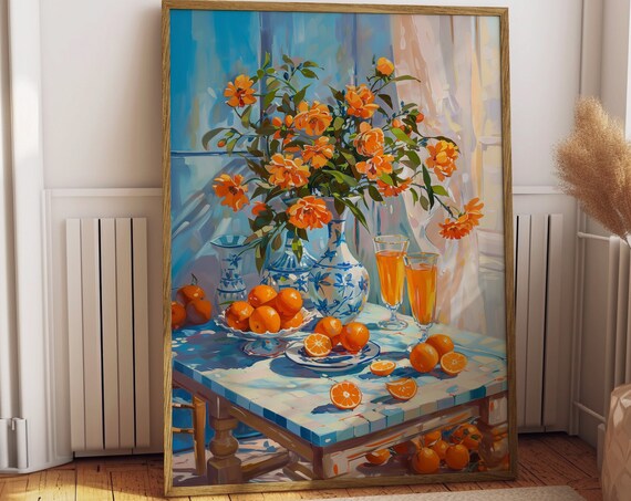 Orange Spread Print For Kitchen Abstract Painting Vibrant Vivid Color Kitchen Poster Matisse Styled Artwork