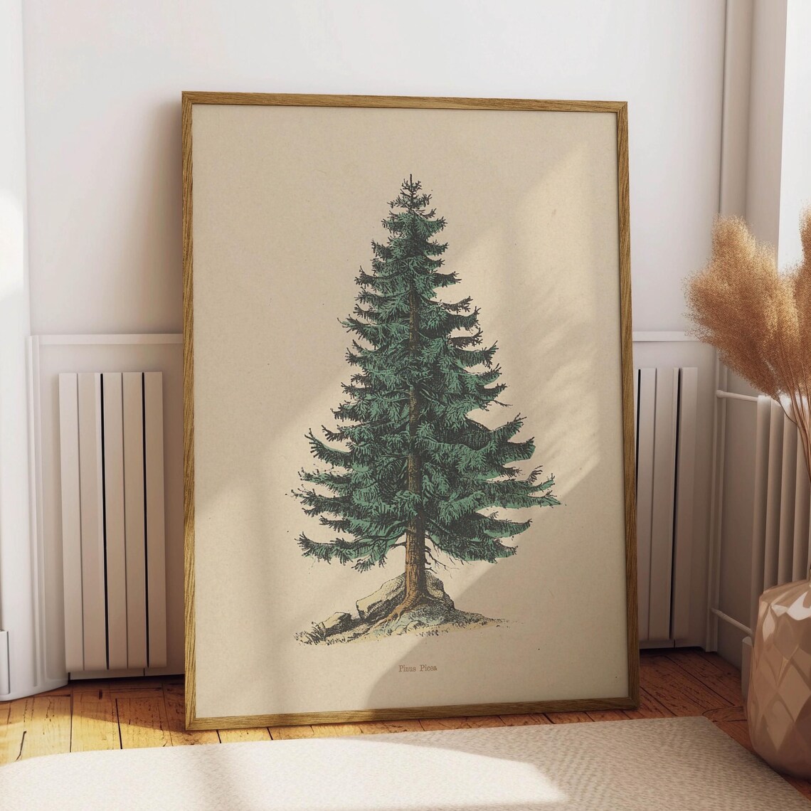 Vintage Pine Tree Drawing Poster, Botanical Forest
