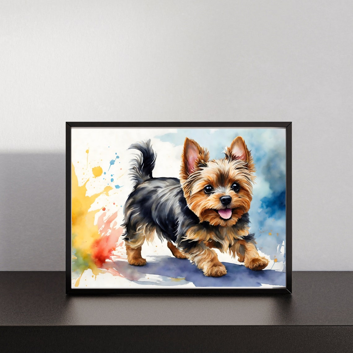 Yorkshire Terrier Puppy Running Watercolor Pet Portrait Poster - Image 2