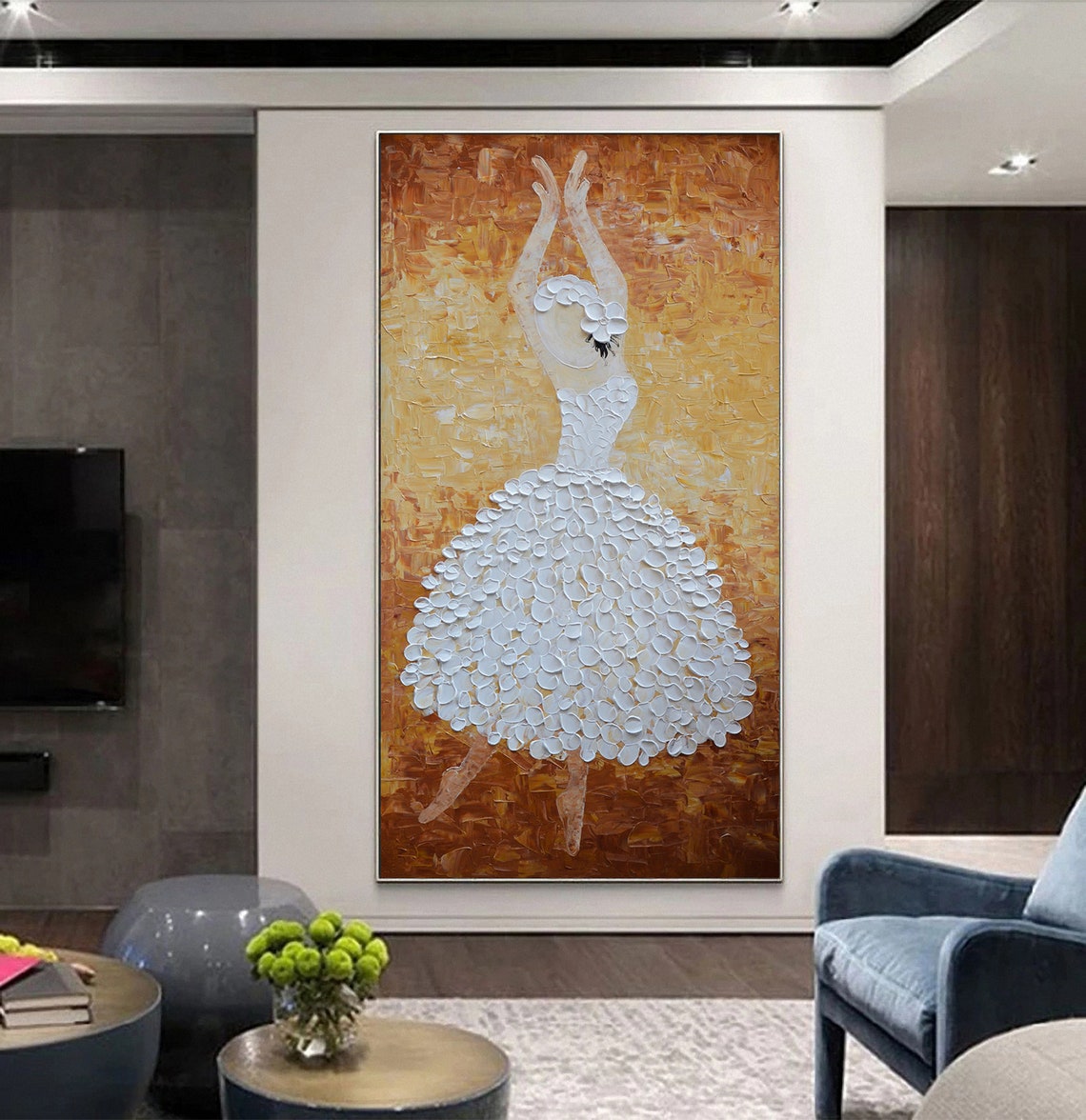 Hand Painted White Brown Dancing Ballerina Painting Wall Art Picture Living Room Home Decor Thick Palette Knife Oil Painting By Lisa - Image 2