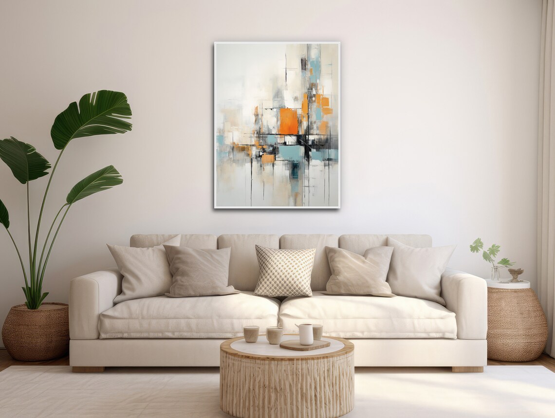 Large Abstract Wall Art Framed Print Modern Abstract Expressionist Painting Gray Black Orange What Now - Image 3