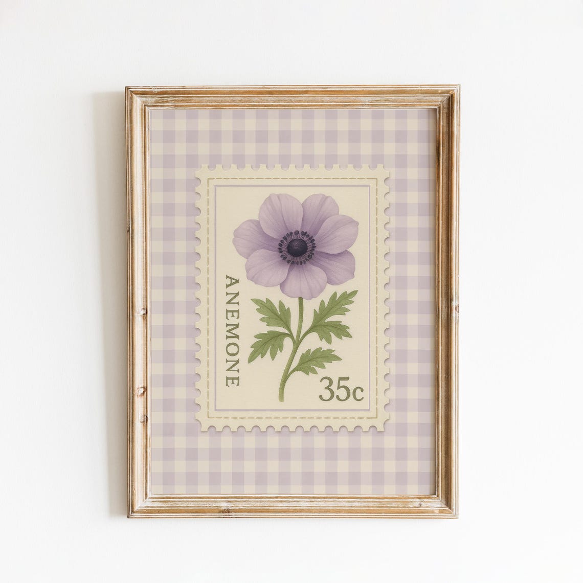Vintage Anemone 35c Postage Stamp Botanical Art Gingham Poster