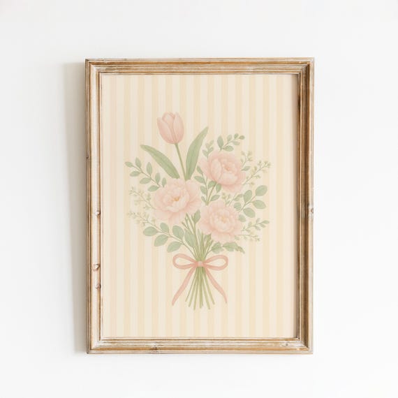 Blush Peony Bouquet Print Soft Pastel Floral Wall Art Cottage Nursery Poster