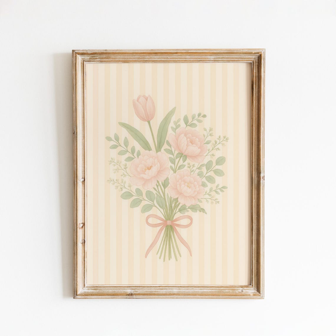 Blush Peony Bouquet Print Soft Pastel Floral Wall Art Cottage Nursery Poster