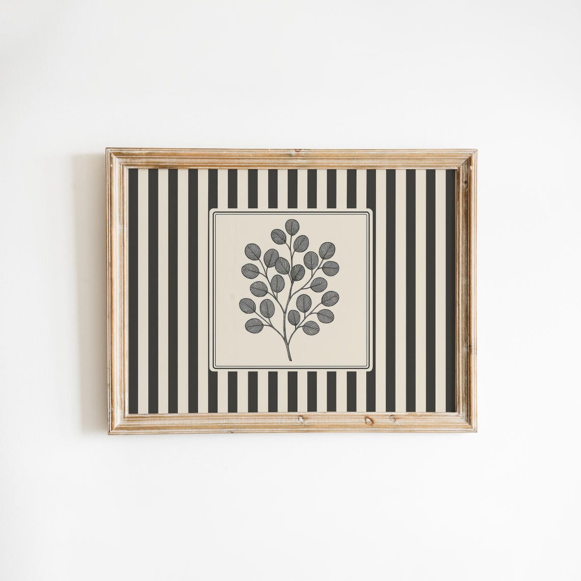 Round Leaf Branch Vintage Botanical Illustration on Striped Poster