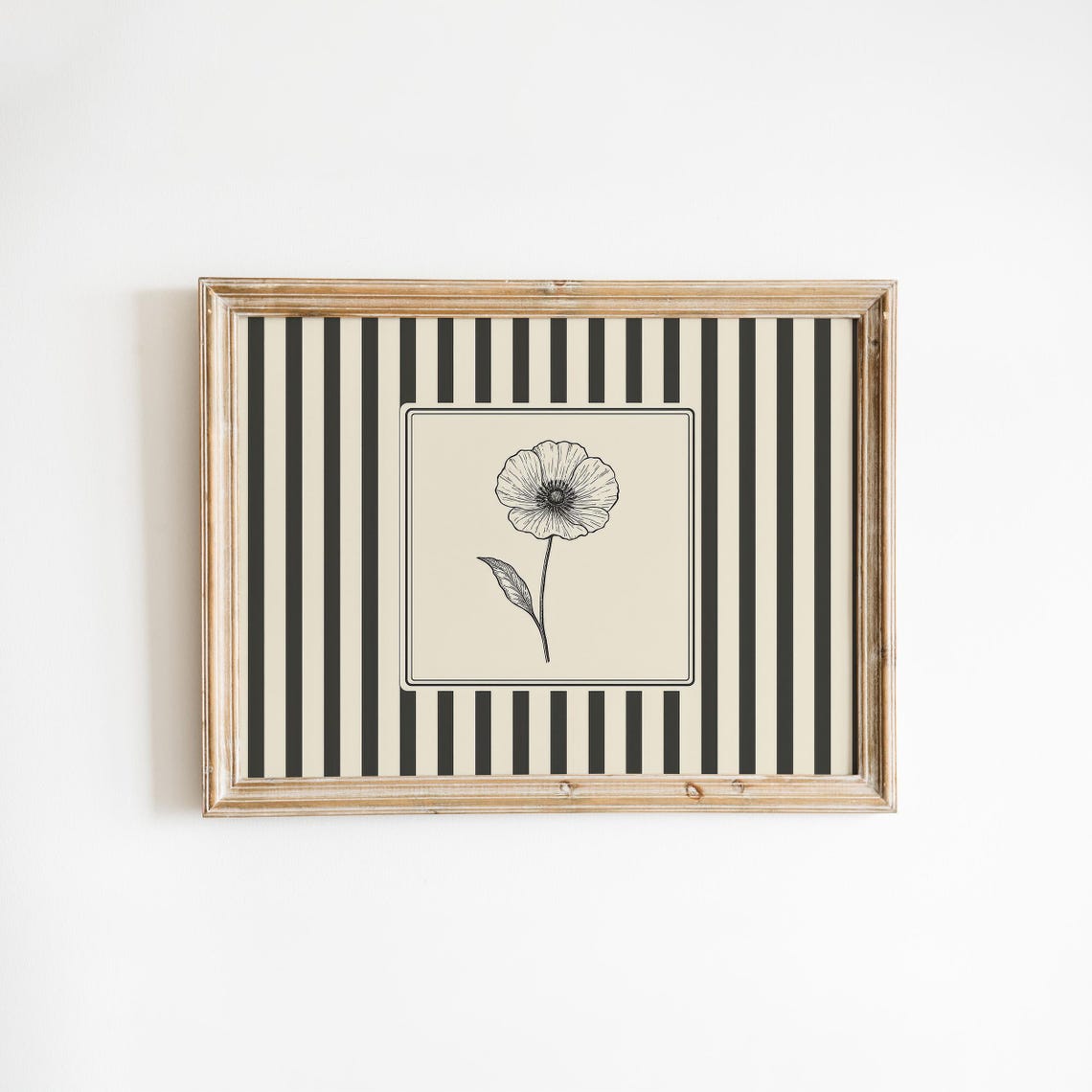 Single Poppy Flower Vintage Botanical Line Illustration Poster