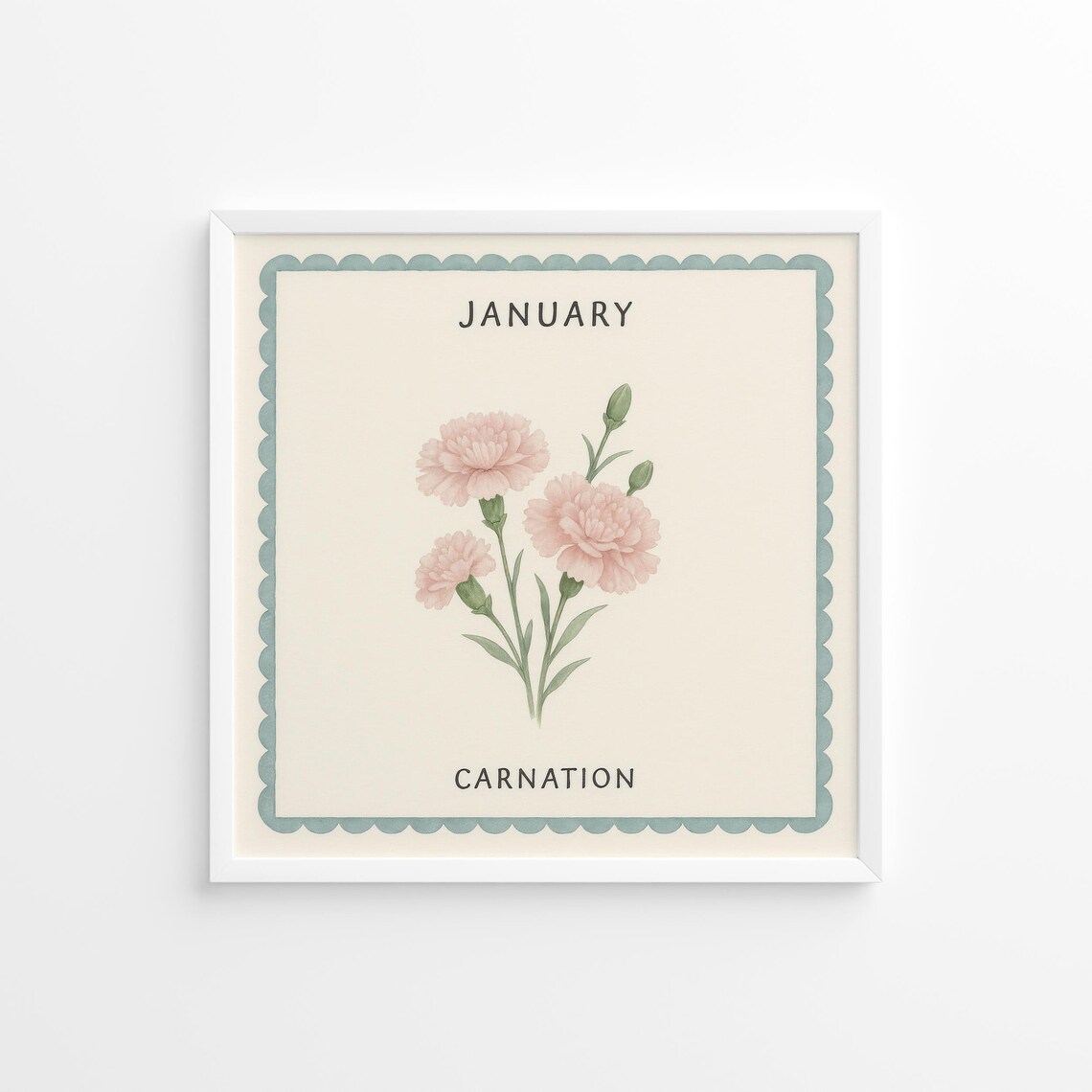 January Carnation Pink Watercolor Birth Flower Botanical Poster