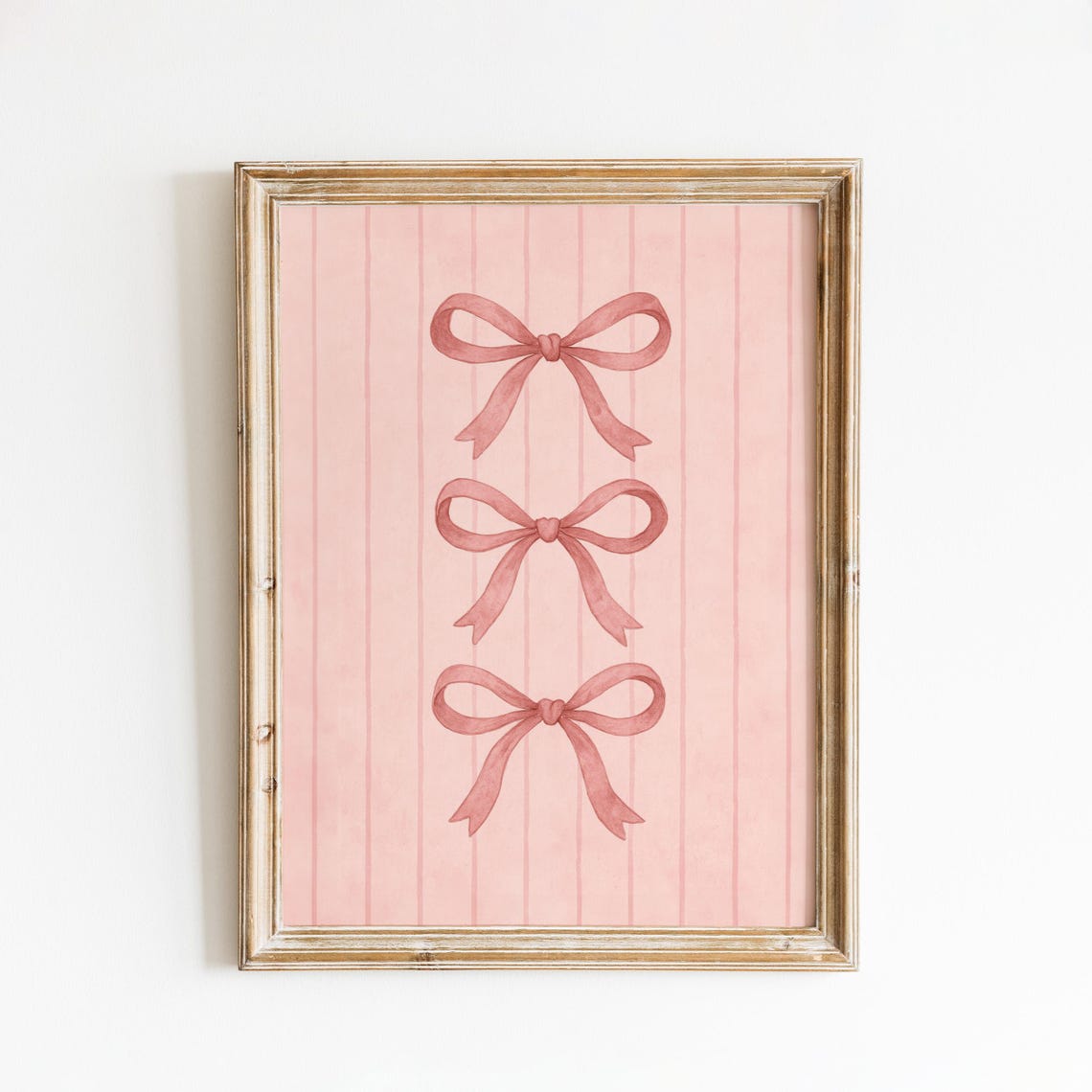 Triple Pink Watercolor Bow Trio Striped Coquette Style Print