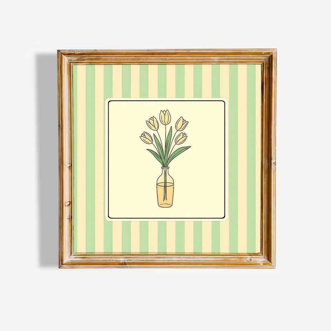 Pastel Yellow Tulips Bottle Vase Line Art Spring Floral Striped Poster
