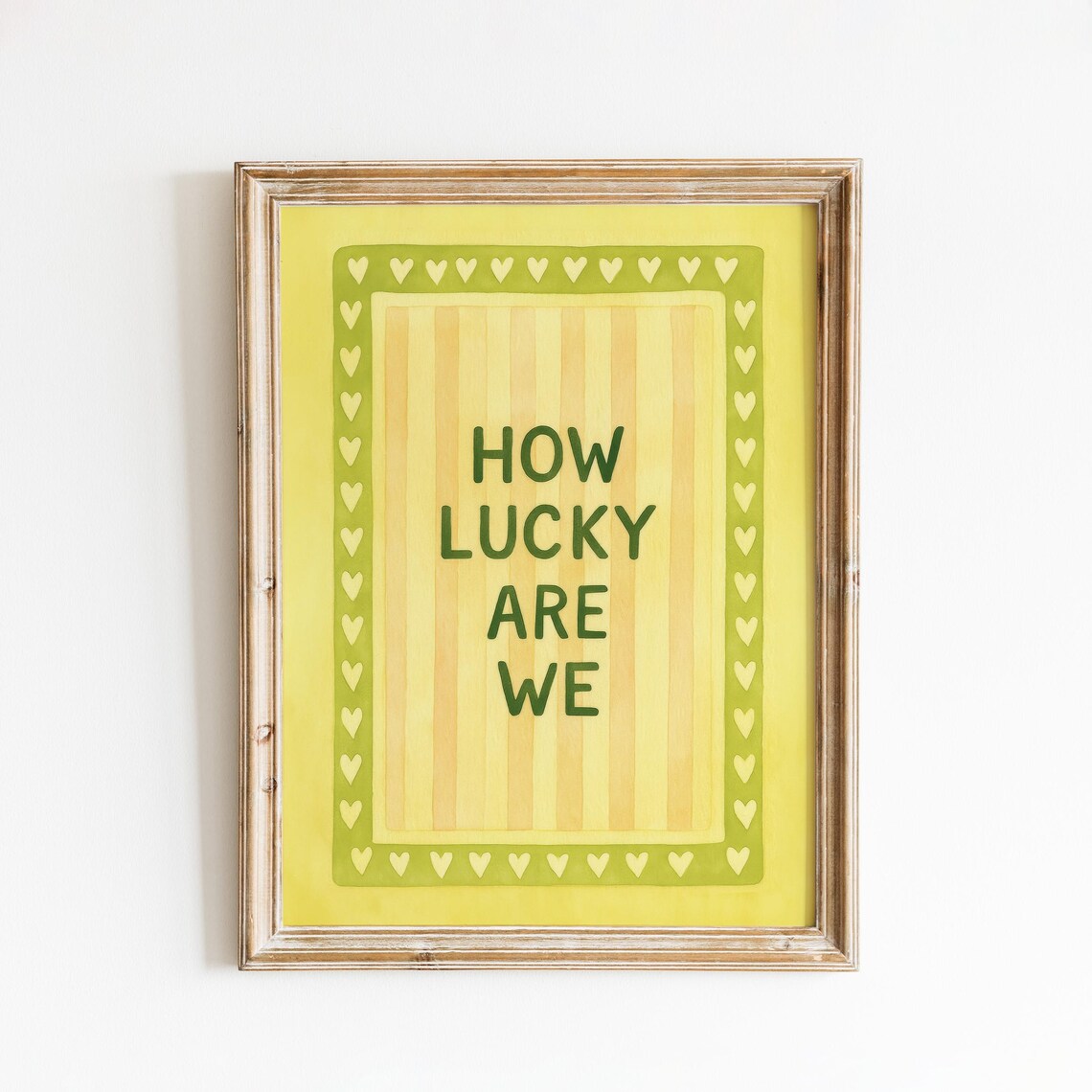 How Lucky Are We Yellow Hearts Retro Striped Quote Sunny Poster