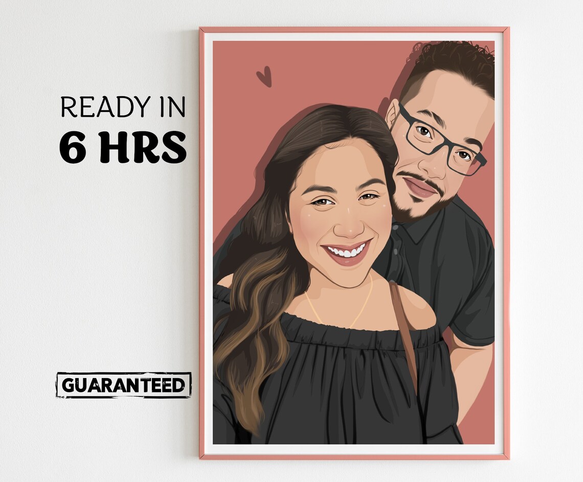 Custom Color Cartoon Couple Selfie Portrait From Your Photo Poster