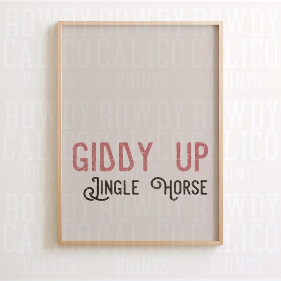 Giddy Up Jingle Horse Red Script Cream Western Christmas Quote Poster