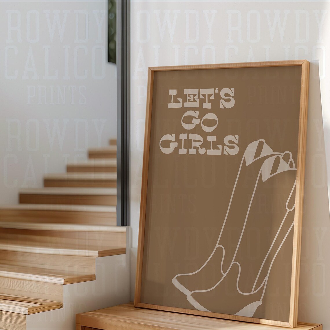 Let's Go Girls Cowboy Boots Line Art Tan Western Quote Poster