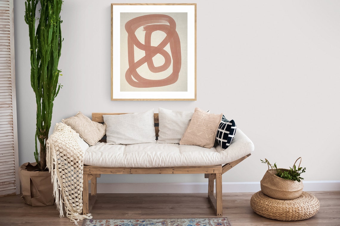 Abstract Modern Oil Painting, Pink Line Minimal Print
