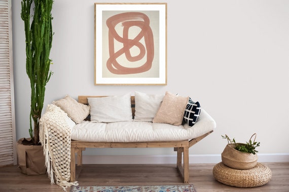 Abstract Modern Oil Painting, Pink Line Minimal Print