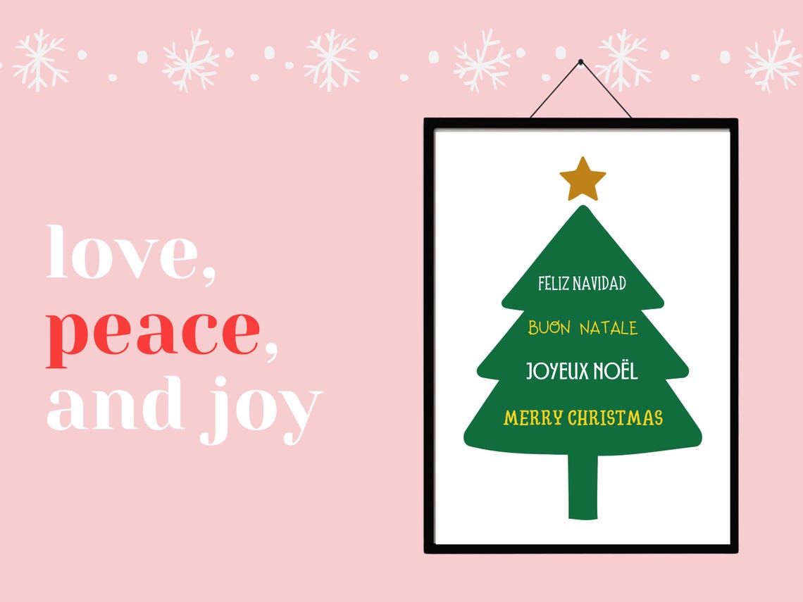 Multilingual Merry Christmas Greetings Christmas Tree Poster - Image 2