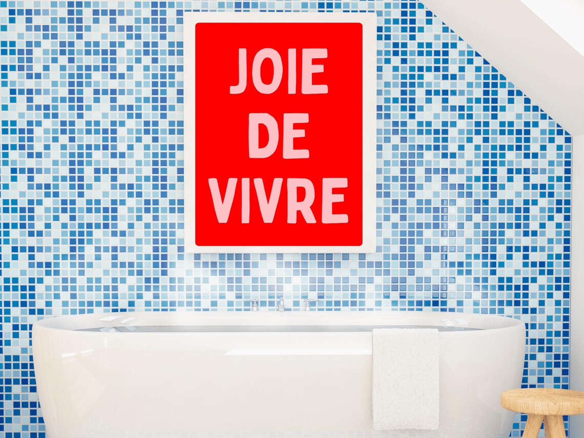 Joie De Vivre Red Bold French Quote Typography Modern Wall Print - Image 3