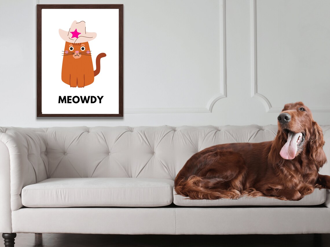 Meowdy Cowboy Cat Pun Orange Cartoon Cat Western Hat Funny Poster - Image 2