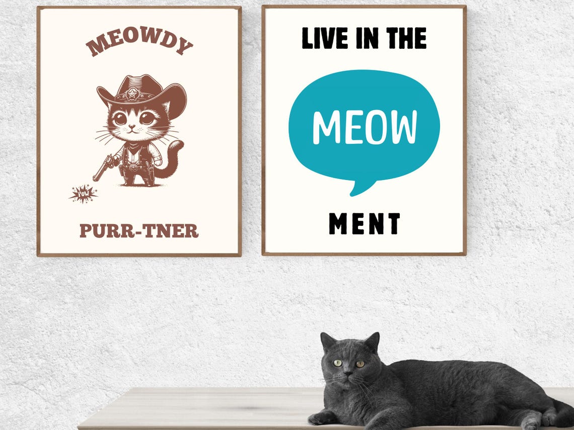 Meowdy Purrtner Cowboy Cat Western Funny Pun Cat Lover Poster - Image 2