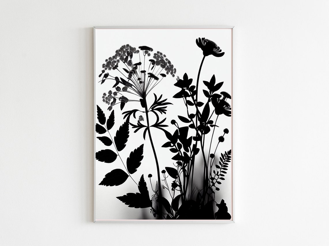 Black Floral Silhouette Bold Dramatic Botanical Minimalist Art Poster