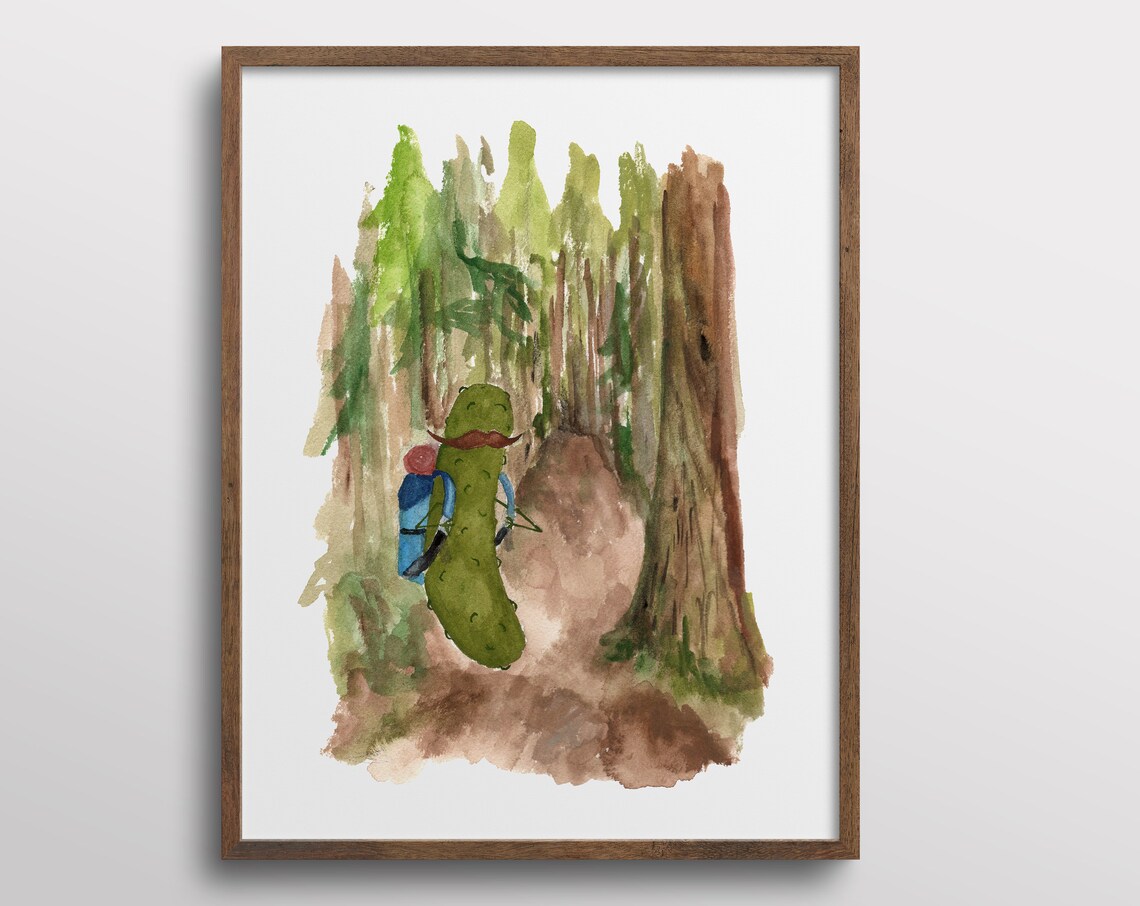 Whimsical Pickle Hiking Through The Forest Art Print
