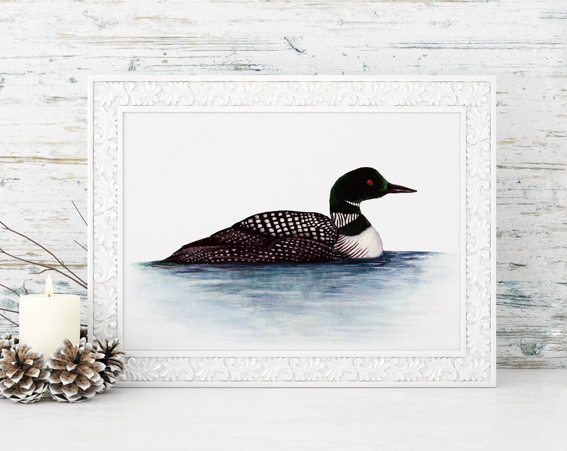 Common Loon Watercolor Lake Bird Cabin Decor Wildlife Wall Art Poster - Image 3
