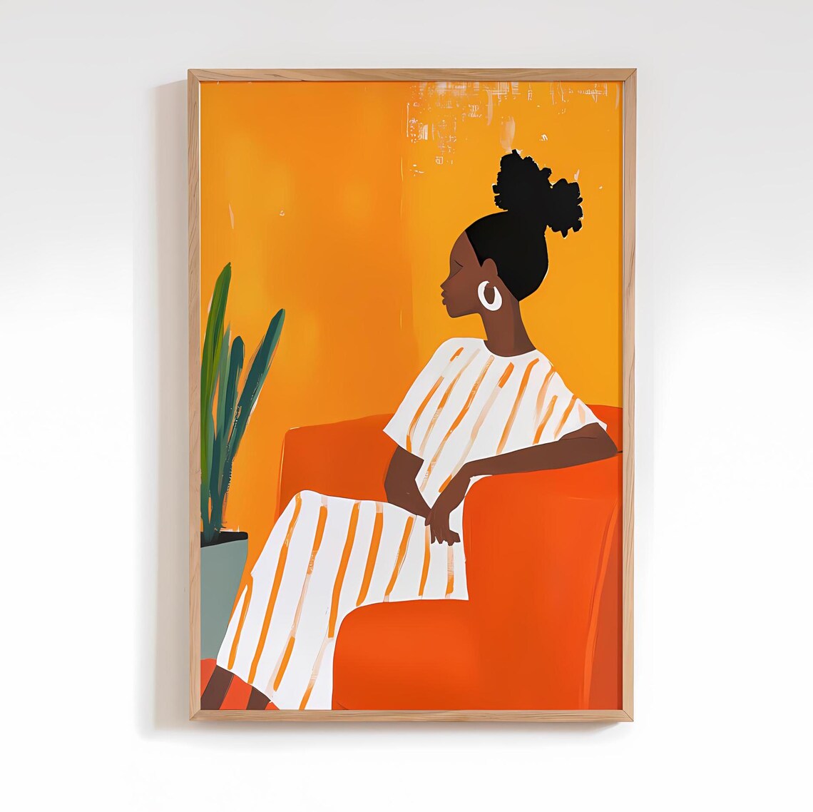 Orange Abstract Acrylic African Woman Art Print