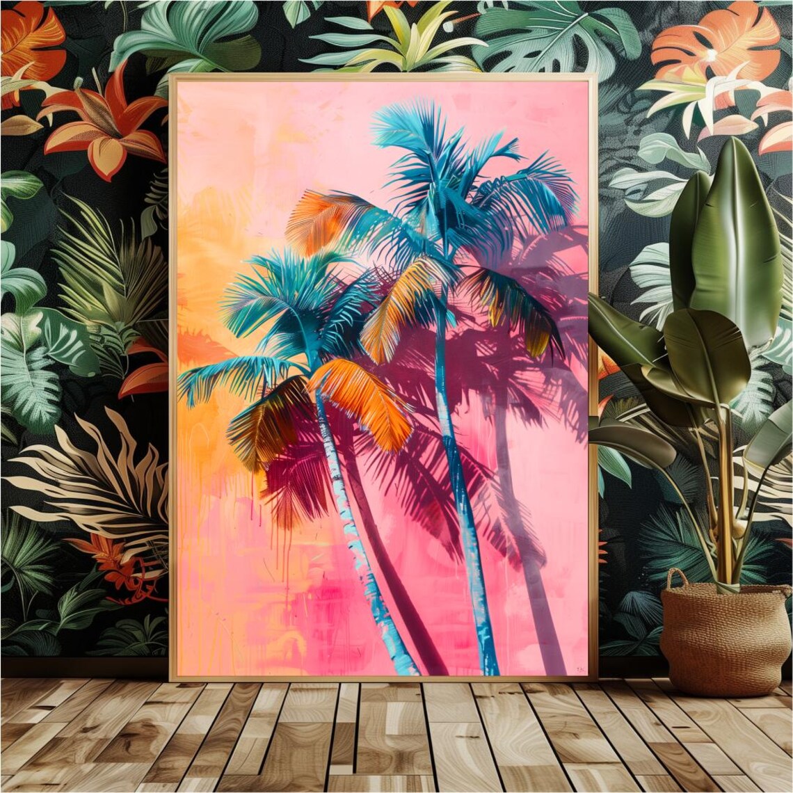 Tropical Coconut Palm Trees Art Print, Preppy Decor