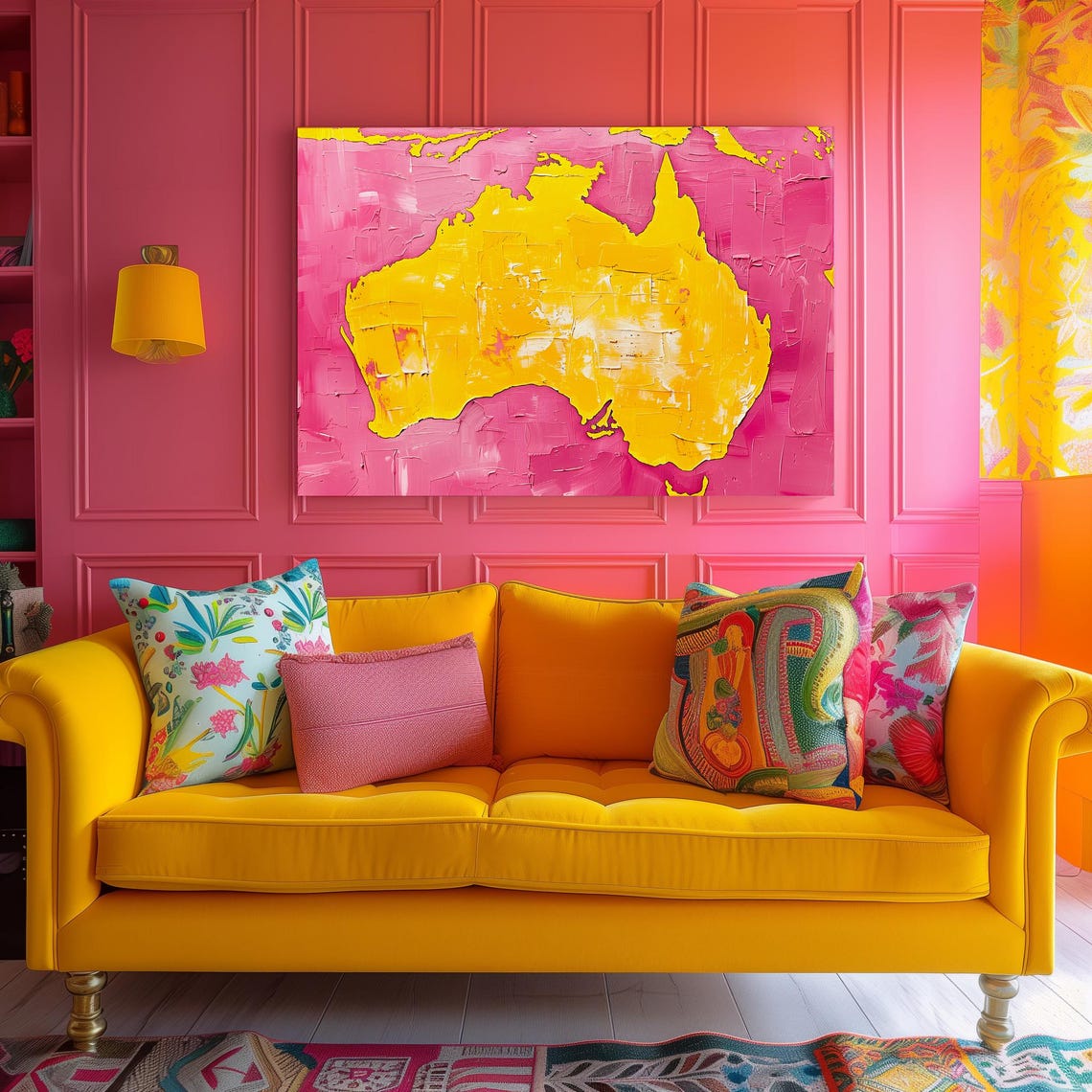 Colorful Australia Map Yellow Pink Acrylic Maximalist Travel Poster
