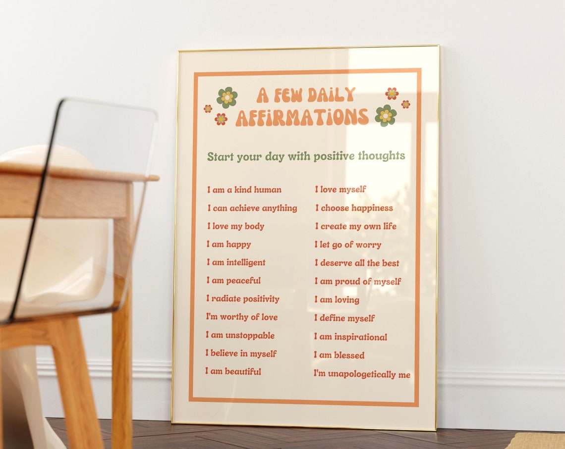 Retro Daily Affirmations Quote Wall Art Preppy Room Decor Affirmation Poster 70s Retro Wall Art Daily Reminders - Image 2