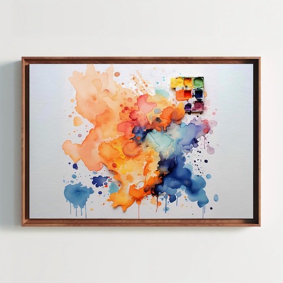 Abstract Splatter Watercolor Painting Print Color Splash Art Colorful Home Decor Wall