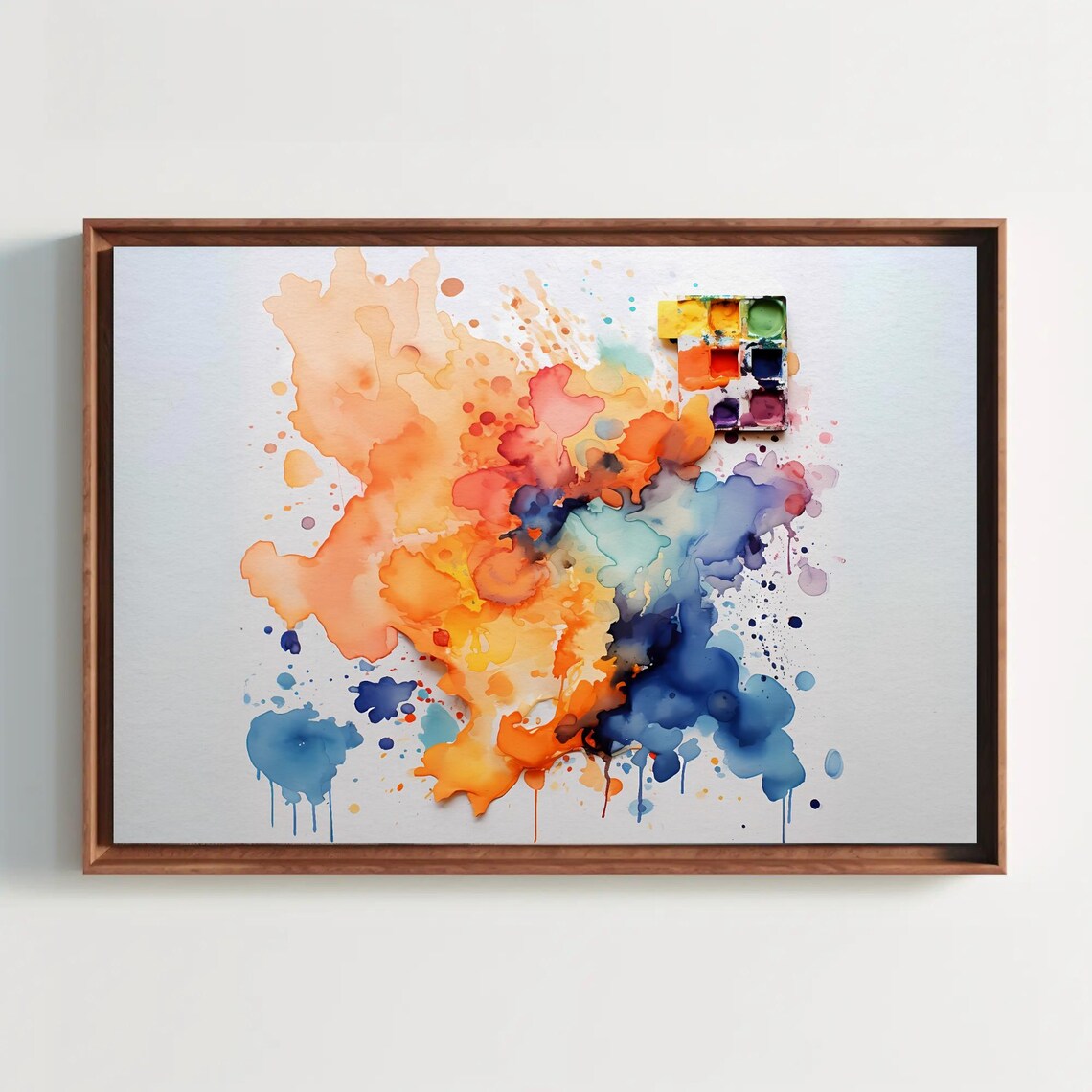 Abstract Watercolor Palette Orange Blue Art Studio Painting Print