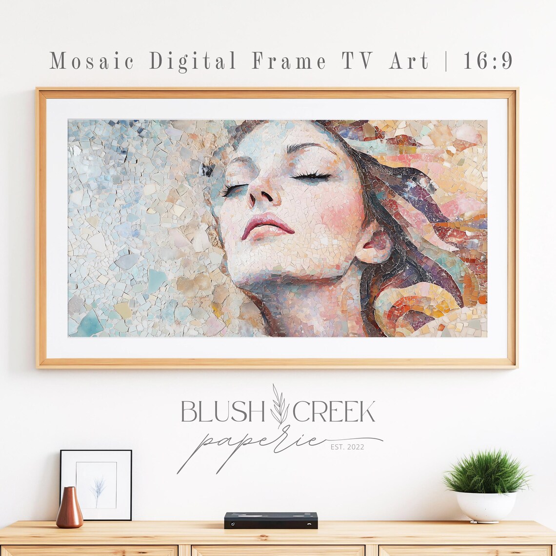 Mosaic Woman Portrait Close Up 16:9 Frame TV Digital Art Poster