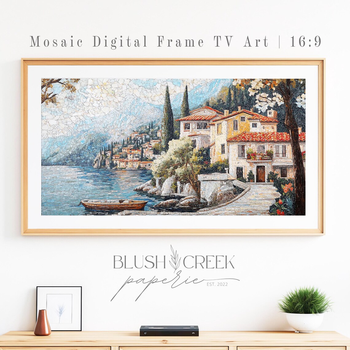 Mosaic Italian Coastal Village 16:9 Frame TV Digital Art Poster