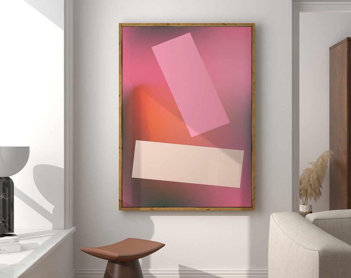Pink Gradient Geometric Block Shapes Modern Abstract Art Poster
