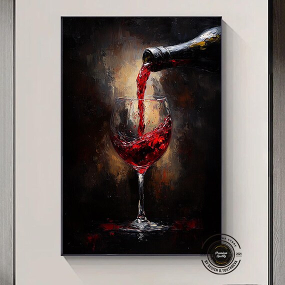 Red Wine Pouring into Wine Glass Dark Moody Oil Painting Poster