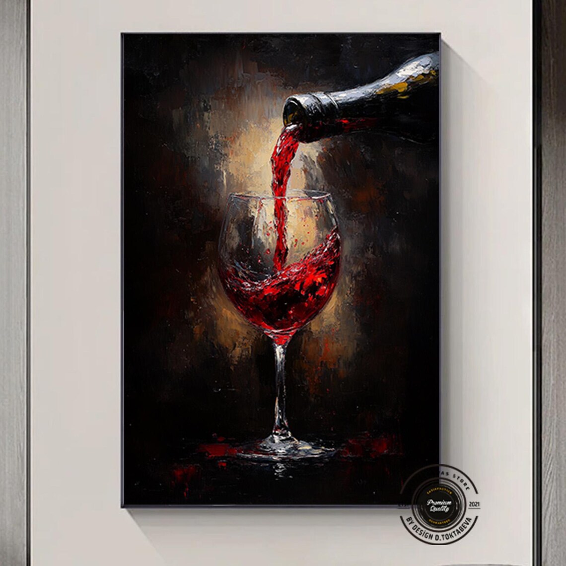 Red Wine Pouring into Wine Glass Dark Moody Oil Painting Poster