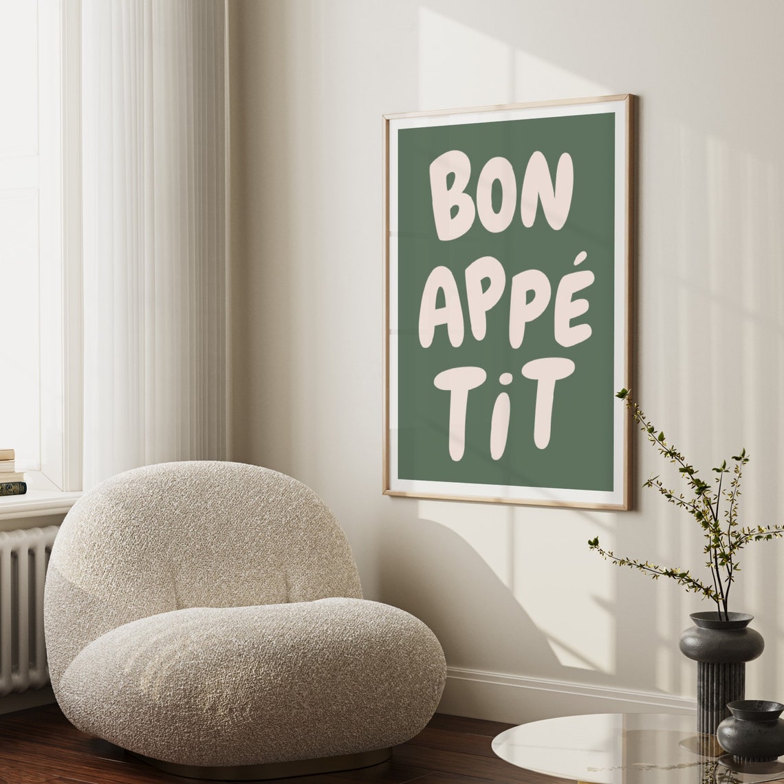 Bon Appetit French Kitchen Quote Sage Green Retro Typography Poster - Image 2